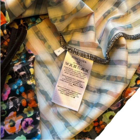 Stine Goya Floral Velvet Wrap Front Ruched Long Sleeve Line Top Multicolor Small - Picture 7 of 10